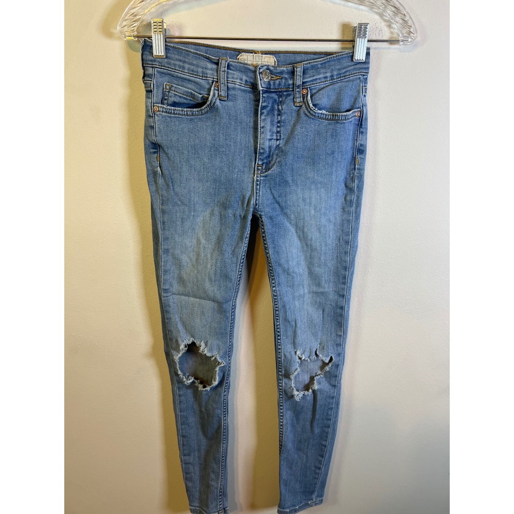 Free People Womens Skinny Jeans Distressed Knee Blue 26